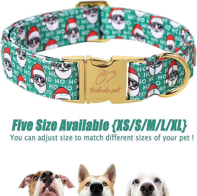Christmas Dog Collars for Small Dog,Green Santa Claus Dog Collar with Safety Metal Buckle Adjustable Puppy Collars for Medium Large Dog,Boy&Girl&Female Dog Gift,XS-8"-13"