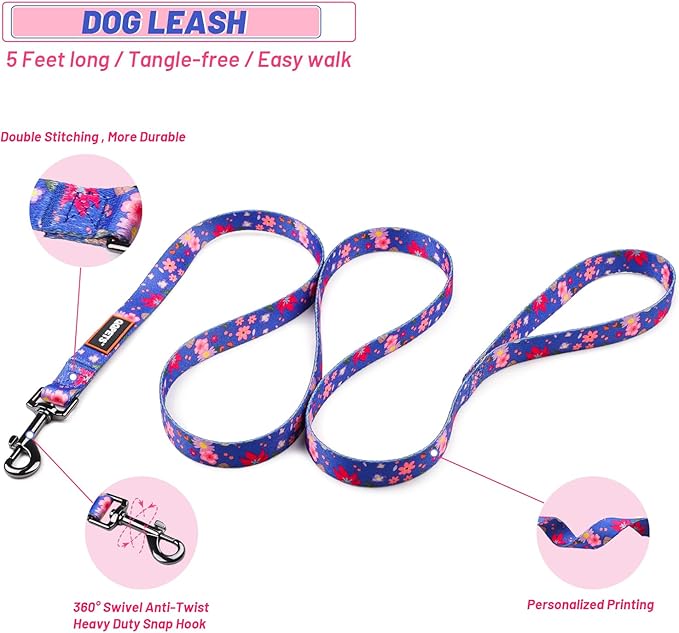 QQPETS Dog Harness Leash Set Adjustable Heavy Duty No Pull Halter Harnesses for Small Medium Large Breed Dogs Back Clip Anti-Twist Perfect for Walking (M(19"-26" Chest Girth), Cornflower Blue)