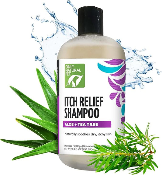 Only Natural Pet Itch Relief Shampoo with Aloe + Tea Tree for Dogs, Oatmeal Dog Shampoo for Dry Itchy Skin Allergies, Anti Itch Sensitive Skin No Sulfates, Parabens, Phosphates, Phthalates - 16.9 Oz