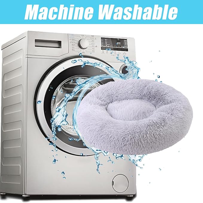 HYQ Small Dog Bed, Cat Beds for Indoor Cats, Pet Beds for Small Dogs, Fluffy Faux Fur Plush Small Dog Bed, Washable Puppy Bed with Anti-Slip Bottom, Dog Bed Small Size Dog (Light Gray, 20 Inch)