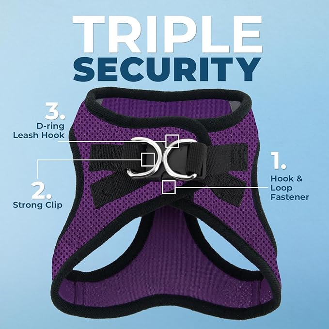 Voyager Step-in Air Dog Harness - All Weather Mesh, Reflective, No Pull Harness for Small, Medium Dogs, Cats - Secure with Hook & Loop Fastener, Buckle, Double D-Rings - Purple/Black Trim, XL