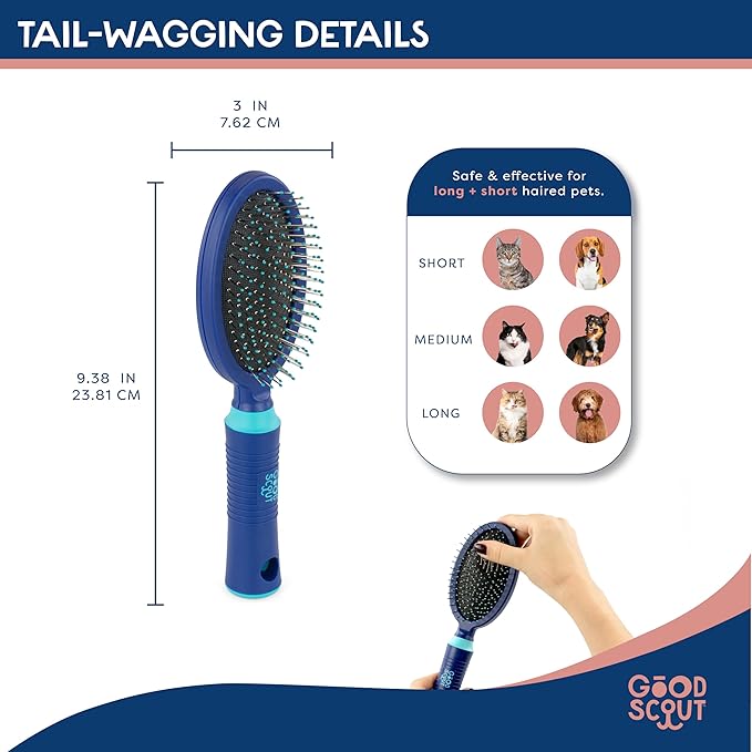 Good Scout Soft Steel Tip Brush, Best Deshedding Tool for Dogs & Cats, Gentle, Safe & Effective Pet Grooming Tool for Long & Short Haired Animals