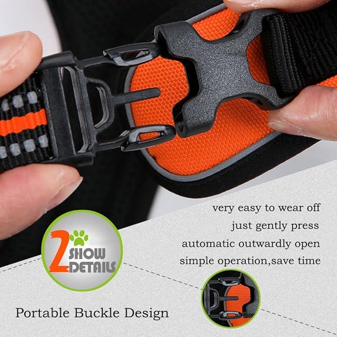 Reflective Nylon No-Pull Dog Harness and Training Leash Set Padded Durable Adjustable(XL, Orange Set)