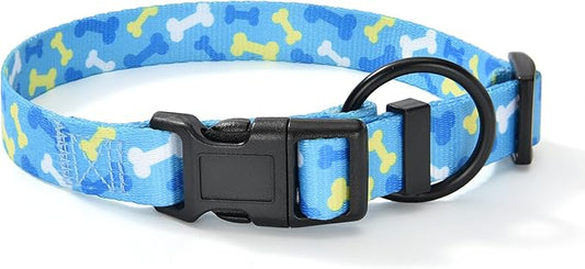 Mile High Life Dog Collar | Nylon Puppy Collars w Cute Patterns | Lightweight Girl Dog Collar | Boy Dog Collar for Small/Medium/Large Dogs (Sky Blue Bone, Medium)