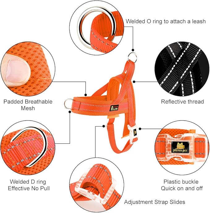 Plutus Pet No Pull Dog Harness with Breathable Mesh Padded, Adjustable Reflective Escape Proof Dog Harness, Quick Fit Dog Vest Harness for Small Medium Large Dogs(XL, Orange)