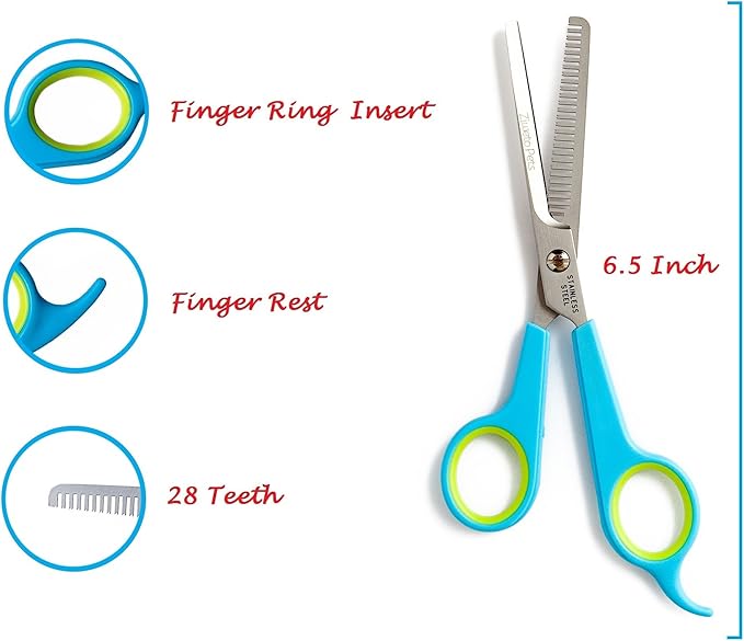 Premium Quality Grooming Scissors Set for Dog and Cats (2 Piece Set Incudes Cutting Shear and Thinning Shear 6.5 inch) with Rounded tips
