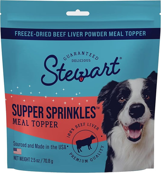 Stewart Beef Liver Supper Sprinkles, Dog Food Toppers, Beef Liver, 2.5 oz. Resealable Bag, Made in USA, Products for Dogs