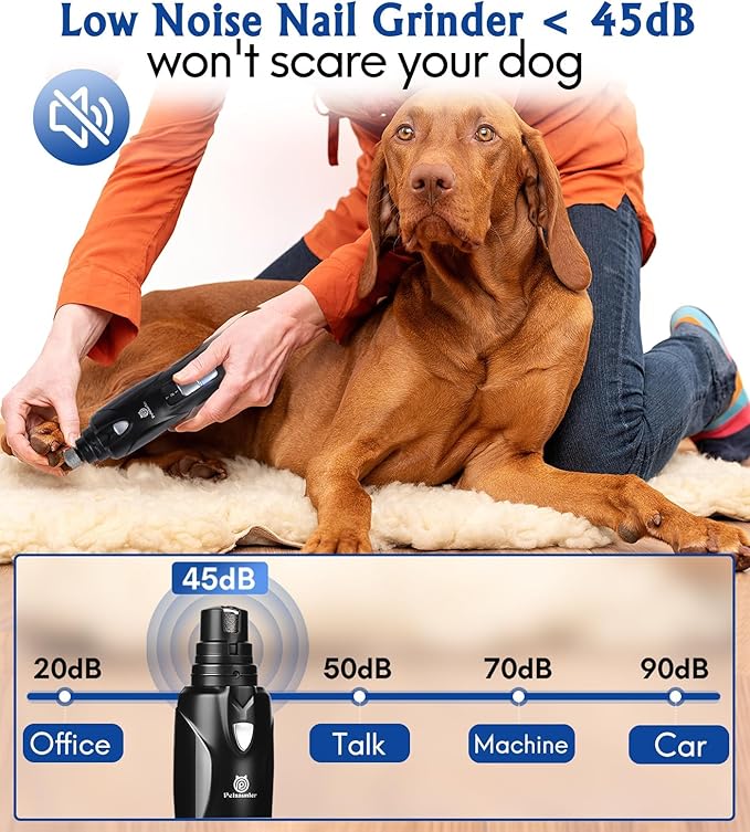 Dog Nail Grinder, Dog Nail Trimmers and Clippers Kit, 2-Speed and LED Light, Powerful Touch-Switch, Quiet and Low-Vibration Pet Nail Trimmers for Large Dogs, Medium, Small Dogs Cats Pets