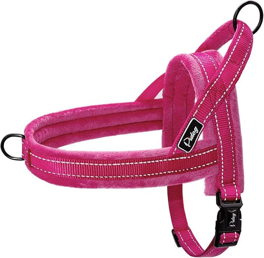 Didog Soft Flannel Padded Dog Vest Harness, Escape Proof/Quick Fit Reflective Dog Strap Harness,Easy for Training Walking,Hot Pink M Size