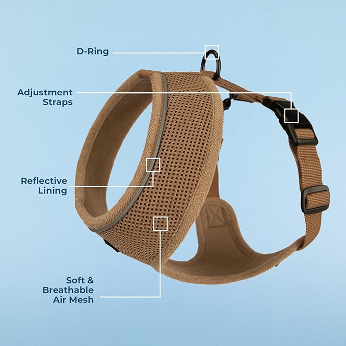 Voyager Aerolite No Pull Mesh Dog Harness with Lightweight, Soft, Breathable, Reflective Stitching, and Adjustable Straps for Walking, Running, Training, Heavy Duty and Durable - Beige, M