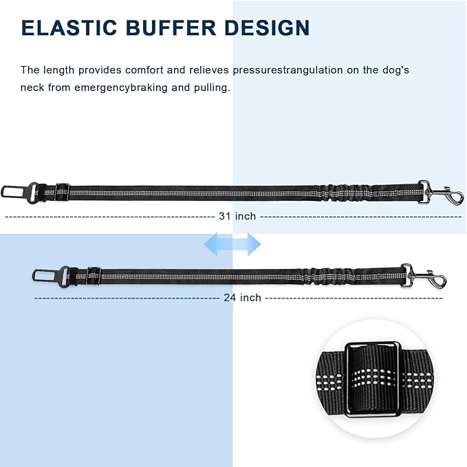 Dog Seat Belt for car, 3 Piece Set Retractable Dog Car Harness 2 Pack Adjustable Seatbelt for Dog in car, Nylon Pet Safety Seat Belts Tether Heavy Duty and Reflective Dog car Leash, Black
