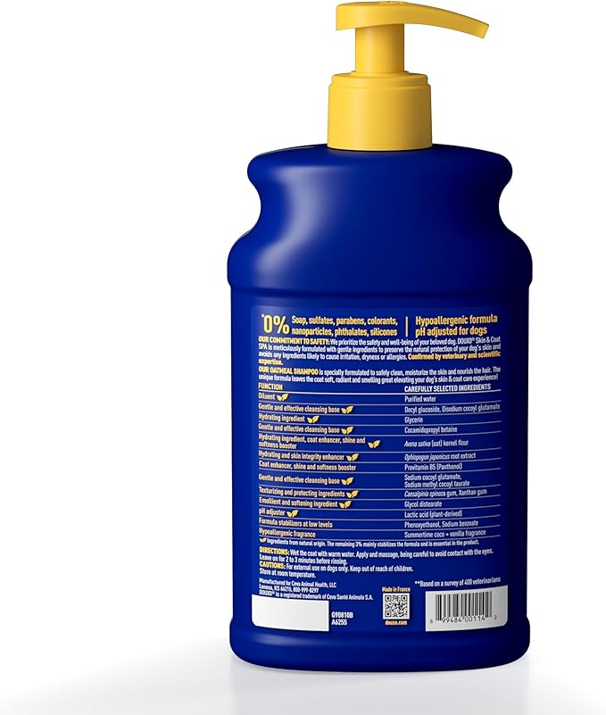 DOUXO® Skin & Coat SPA - Ultra-Safe Oatmeal Dog Shampoo, 16 fl oz, Cleans and Deeply Hydrates The Skin, Enhances The Coat, Leaves The Coat Soft and Radiant, Skin-Friendly Formula