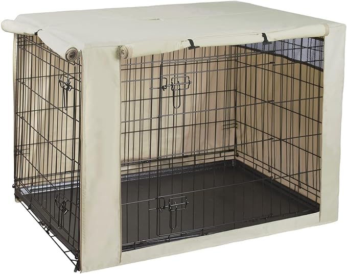 HiCaptain Polyester Dog Crate Cover - Durable Windproof Pet Kennel Cover for Wire Crate Indoor Outdoor Protection (48 inches, Light Tan)