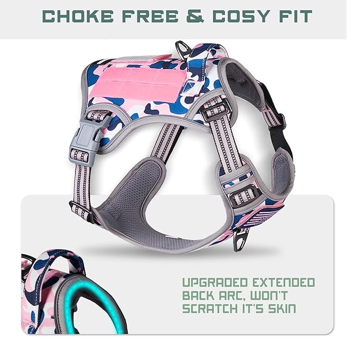 BUMBIN Tactical Dog Harness for Large Dogs No Pull, Famous TIK Tok No Pull Dog Harness, Fit Smart Reflective Pet Walking Harness for Training, Adjustable Dog Vest Harness with Handle Pink Camo XL