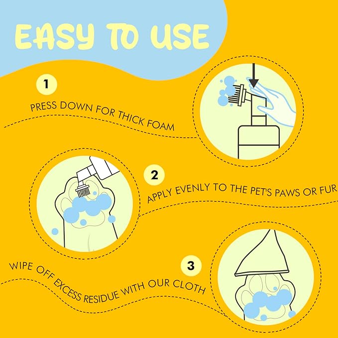 Dog Paw Cleaner 6.8Oz, Waterless Foaming Shampoo Paw Cleanser for Dogs, Cats, Foot Cleaner Brush, with 3 Silicone Brush & 1 Microfiber Absorbent Towel, Gentle, Fragrance-Free