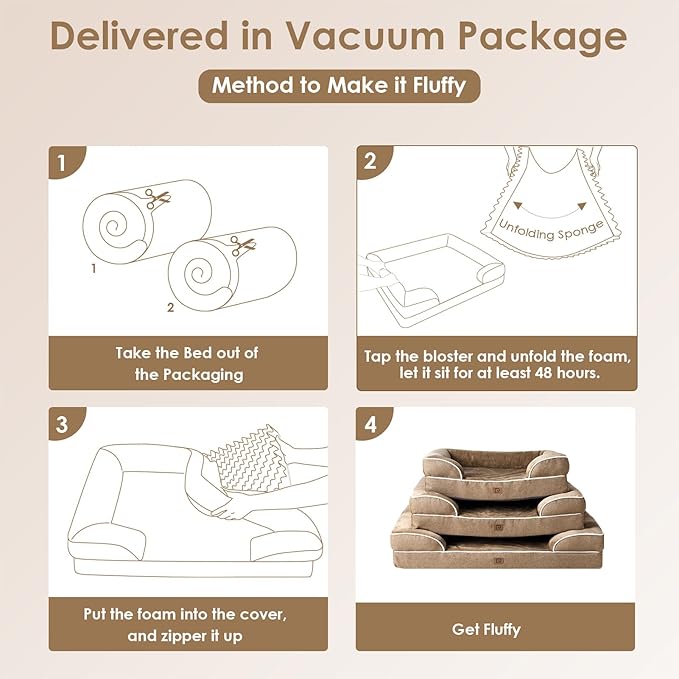 EHEYCIGA Orthopedic Dog Beds for Large Dogs, Waterproof Memory Foam Large Dog Bed with Sides, Non-Slip Bottom and Egg-Crate Foam Large Dog Couch Bed with Washable Removable Cover, Camel