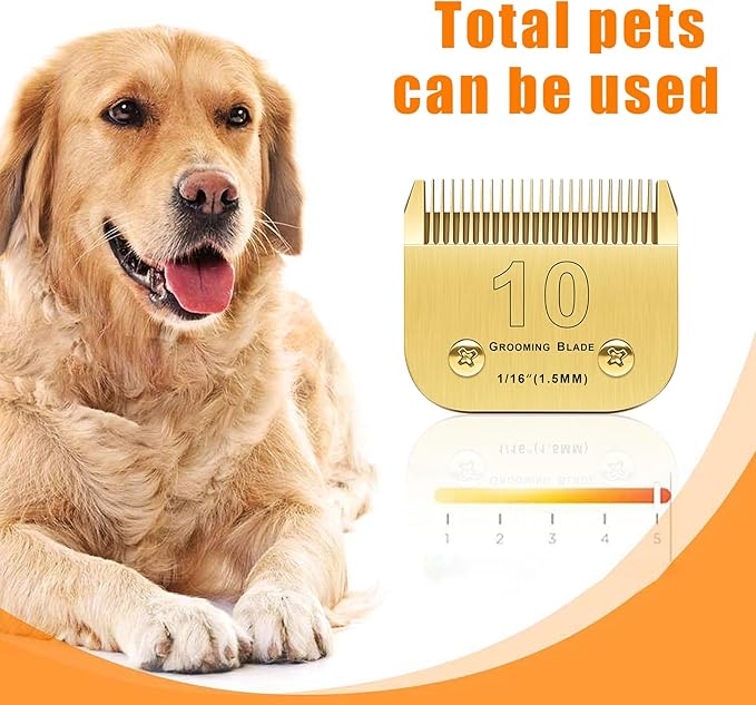 2PCS 10 Blades Dog Grooming Blades Compatible with Andis/Oster A5/Wahl KM-10 Series Dog Clippers Replacement Blades,Detachable Dog Clipper Blades(Gold 10#/2PCS)