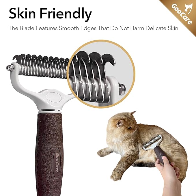 Pro Large 2-Sided Undercoat Rake, Deshedding Dematting Comb, Detangler Brush for Mats, Tangles & Shedding, Stainless Steel Blades, ABS Handle, Ideal for Long Haired Cats, Dogs and Rabbits