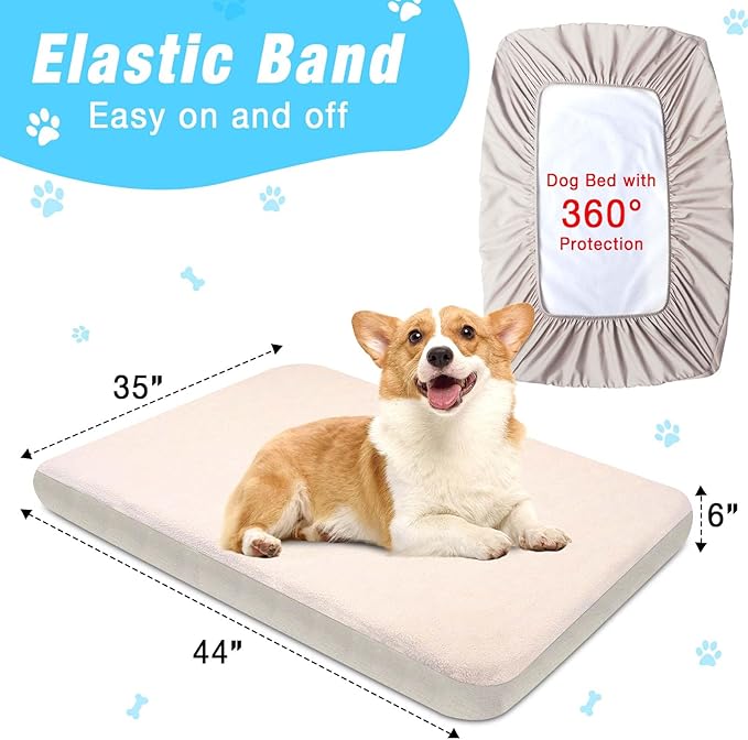 Dog Bed Covers Replacement Washable 100% Waterproof Dog Bed Cover 2 Pack Soft Noiseless Dog Bed Sheets for Dog Bed/pet Bed, 44" x 35" Beige