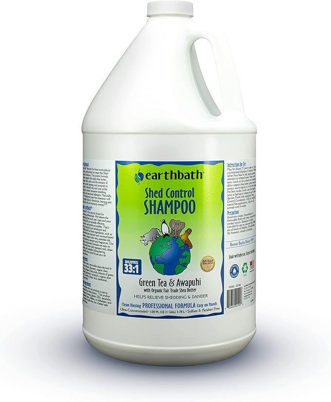 earthbath, Green Tea & Awapuhi Shed Control Dog Shampoo - Cruelty Free Dog Shampoo, Helps Relieve Shedding & Dander, Gentle Dog Wash, Made in USA, Dog Bathing Supplies - 128 Oz (1 Pack)
