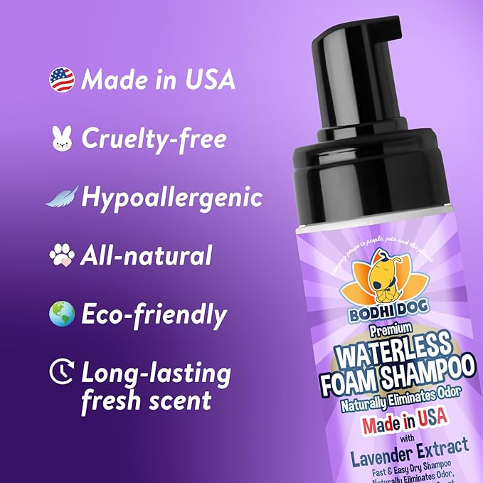 Bodhi Dog Waterless Shampoo - Natural Dry Shampoo for Dogs & Cats - Neutralizes Pet Odor - No Rinse Required - Made of Natural Extracts - Safe for Sensitive Skin - Made in USA - Lavender (8 Fl Oz)