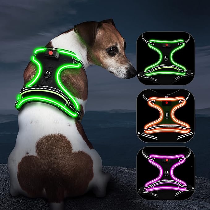 Light Up Dog Harness No Pull LED Dog Harness with Handle Vizbrite Rechargeable Lighted Dog Vest Harness for Small/Medium/Large/X-Large Size Dogs No Pull, 4 Point Adjustable Dog Harness