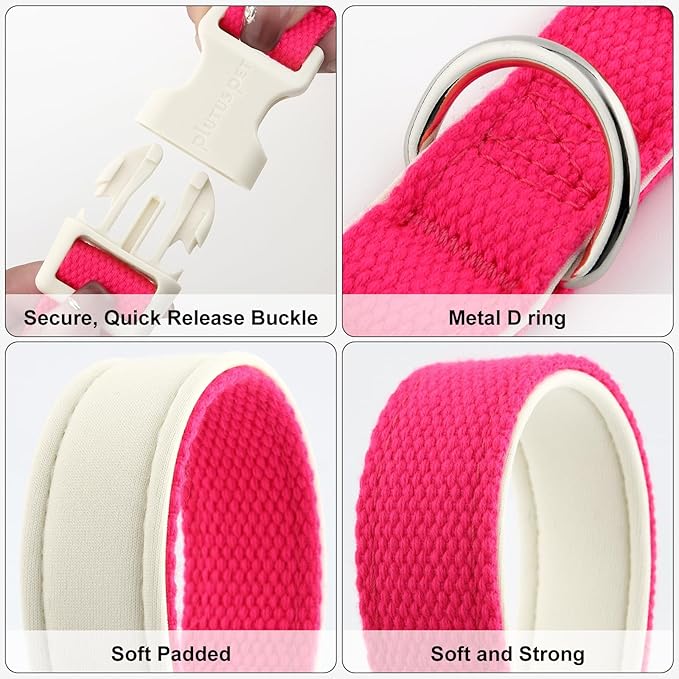 Plutus Pet Cotton Dog Collar, Heavy Duty Collar with Soft Padding, Adjustable and Comfortable for Small Medium and Large Dogs, Hot Pink, L