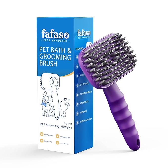 Pet Grooming Brush - Versatile for Bathing, Grooming, and Massaging Short and Long Hair Dogs, Cats, Rabbits (Purple)
