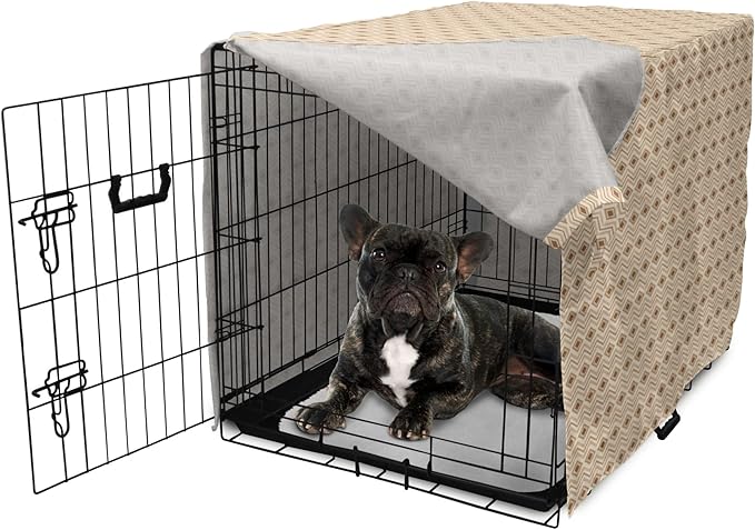 Lunarable Contemporary Brown Dog Crate Cover, Horizontal Rhombus and Zigzag, Easy to Use Pet Kennel Cover for Cats & Medium Dogs, 24 Inch, Pastel Brown Champagne