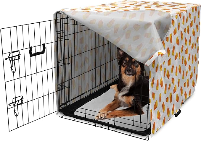 Lunarable Candy Corn Dog Crate Cover, Continuing Halloween Themed Dessert on a Plain Background, Easy to Use Pet Kennel Cover for Medium Large Dogs, 36 Inch, Orange Earth Yellow
