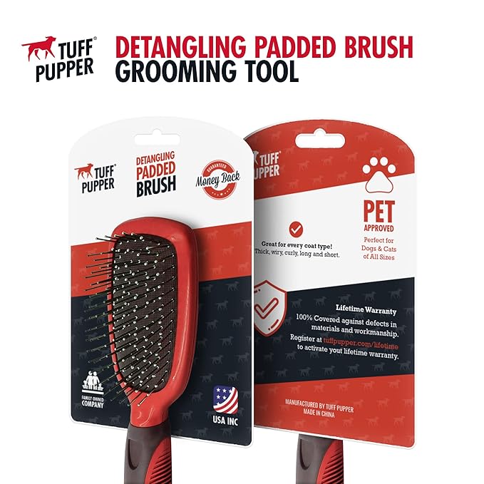 Tuff Pupper Stainless Steel Pin Brush for Long or Short Hair Pets - Detangling & Dematting Undercoat Brush for Dogs, Cats, and All Pets