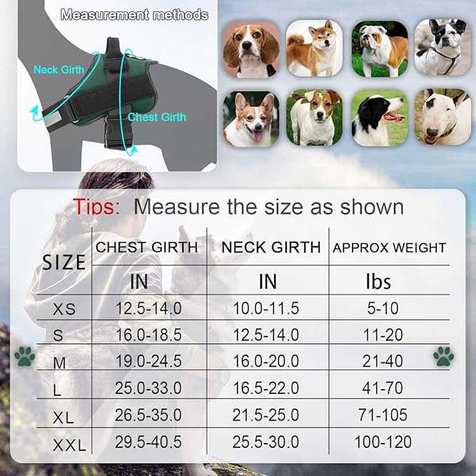 Bolux Dog Harness, No-Pull Reflective Dog Vest, Breathable Adjustable Pet Harness with Handle for Outdoor Walking - No More Pulling, Tugging or Choking (Dark Green, M)