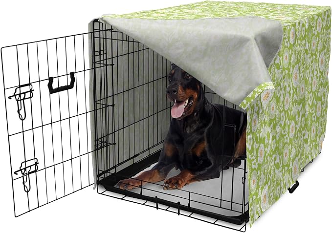 Ambesonne Botanical Dog Crate Cover, Abstract Pattern with Floral Details Spring Beauty Blossom, Easy to Use Pet Kennel Cover for Medium Large Dogs, 42 Inch, Apple Green Pale Orange