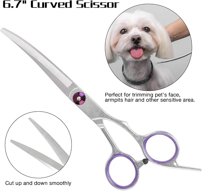 Premium Dog Grooming Scissors with Safety Round Tips, 5 in 1 Dog Grooming Scissors Kit, 4CR Stainless Steel Premium Pet Grooming Shears for Dog, Sharp and Durable, Blue