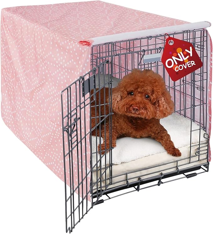 Explore Land Pattern Dog Crate Cover for 24 Inches Wire Cage, Heavy-Duty Polyester 1 2 3 Doors Standard Metal Pet Kennel Enclosure (Princess Pink)