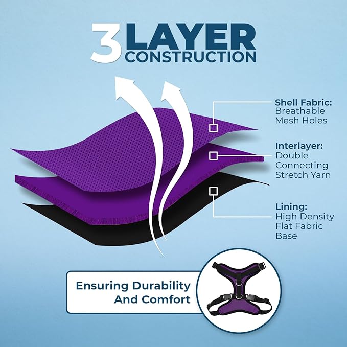 Voyager Step-in Lock Pet Harness - All Weather Mesh, Adjustable Step in Harness for Cats and Dogs by Best Pet Supplies - Purple/Black Trim, L