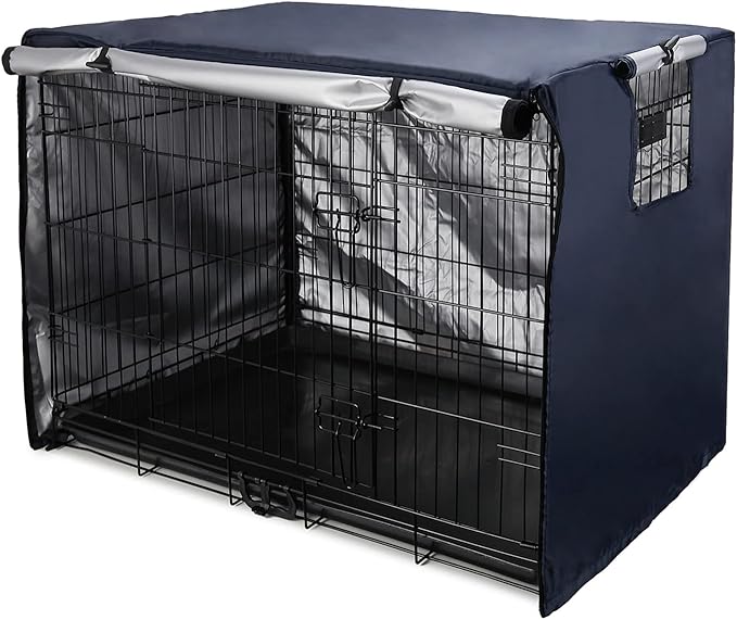 Senmortar Double Door Dog Crate Cover Wire Dog Cage Cover Waterproof Durable Lightweight 420D Polyester for Pet Crates Dark Blue 54 inches