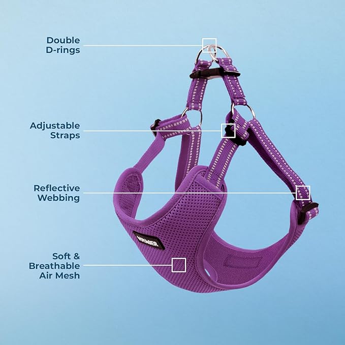 Best Pet Supplies Voyager Adjustable Dog Vest Harness Breathable No Pull Harness for Small, Medium, Large Dogs, Heavy Duty Harness for Walking, Jogging, Easy Step-in, Reflective Stripes - (Purple), S