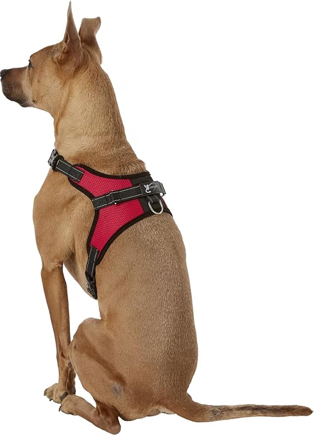 No Pull Reflective Adjustable Dog Harness with Handle- Comfortable Soft All Weather Mesh, Easy On Puppy Harness for Small Medium and Large Dogs (Red) Large