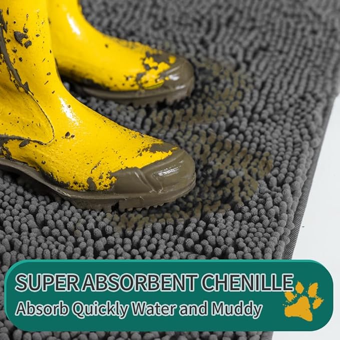 Mud Mats for Dogs Large Soft Microfiber Dog Mat for Muddy Paws Absorbent Dog Door Mat with Non Slip Backing Dog Rugs for Muddy Paws Quick Dry Mud Mat for Entry & Indoor (24”X36”, Grey)