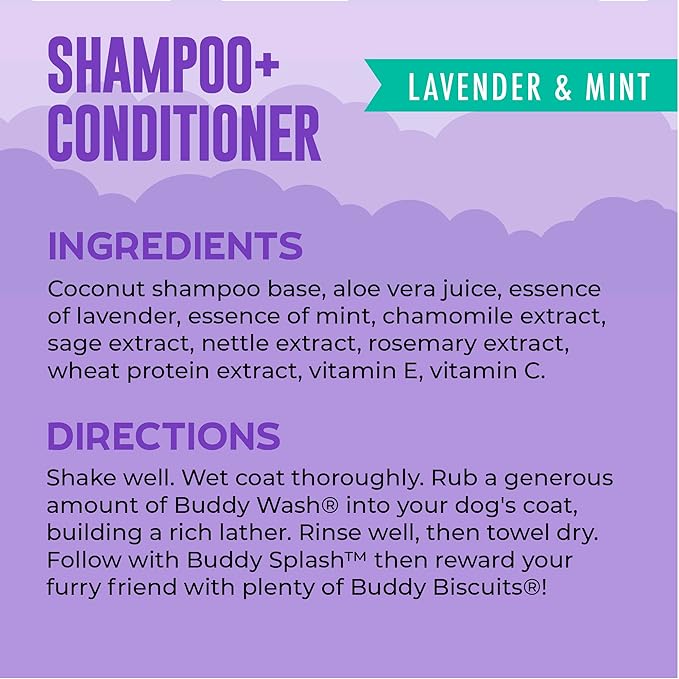 Buddy Wash 2-in-1 Dog Shampoo and Conditioner for Dog Grooming, Lavender & Mint, 1 gal. Bottle