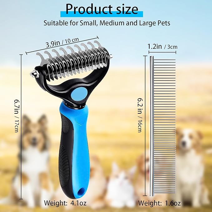 Dog Grooming Brush for Shedding Double Sided Shedding and Dematting Undercoat Rake Comb for Dogs and Cats Pet Dematting Tool for Small Medium Dogs and Cats 2 Pack