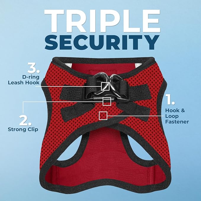 Voyager Step-in Air Dog Harness - All Weather Mesh, Reflective, No Pull Harness for Small, Medium Dogs, Cats - Secure with Hook & Loop Fastener, Buckle, Double D-Rings - Red/Black Trim, XS