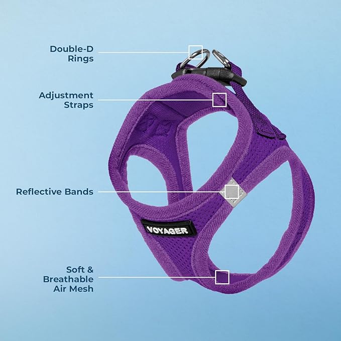 Voyager Step-in Air Dog Harness - All Weather Mesh, Reflective, No Pull Harness for Small, Medium Dogs, Cats - Secure with Hook & Loop Fastener, Buckle, Double D-Rings - Purple, XXS