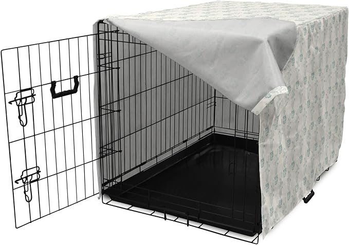 Lunarable Drinks Dog Crate Cover, Soft Pattern of Hand Drawn Hot Tea Cups Sketched Beverages Design, Easy to Use Pet Kennel Cover for Medium Large Dogs, 48 Inch, Eggshell and Pale Teal