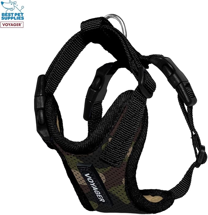 Voyager Step-in Lock Adjustable Cat Harness w. Cat Leash Combo Set with Neoprene Handle 5ft - Supports Small, Medium and Large Breed Cats by Best Pet Supplies - Army/Black Trim, XXS