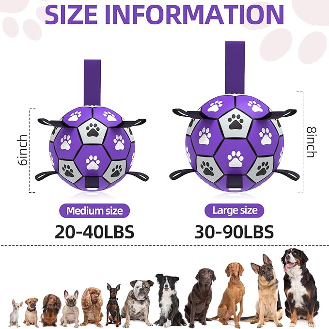 QDAN Dog Toys Soccer Ball with Straps - Durable Dog Balls for Large Dogs, Outdoor Dog Toys, Summer Dog Water Toy, Herding Ball, Puppy Dog Birthday Gifts (8 Inch)