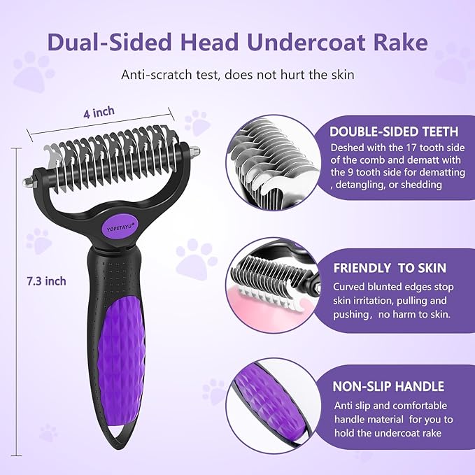 4 in 1 Pet Grooming Kit, Self Cleaning Slicker Brush for Dogs Cats & Small Animals, Dog Brush for Shedding Short Long Haired Dogs. Removes Loose Undercoat, Tangled Hair, Bath Brush