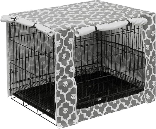 Dog Crate Cover Kennel Dogs Covers fits Small Medium Large crates cage Heavy Nylon Waterproof soundproof Indoor Outdoor - Cover only - Gray paw - 48 inch