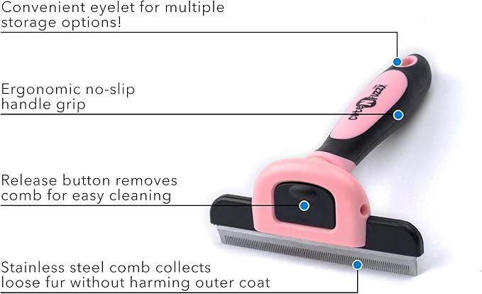 Deshedding Pet Grooming Comb, Pink, Large